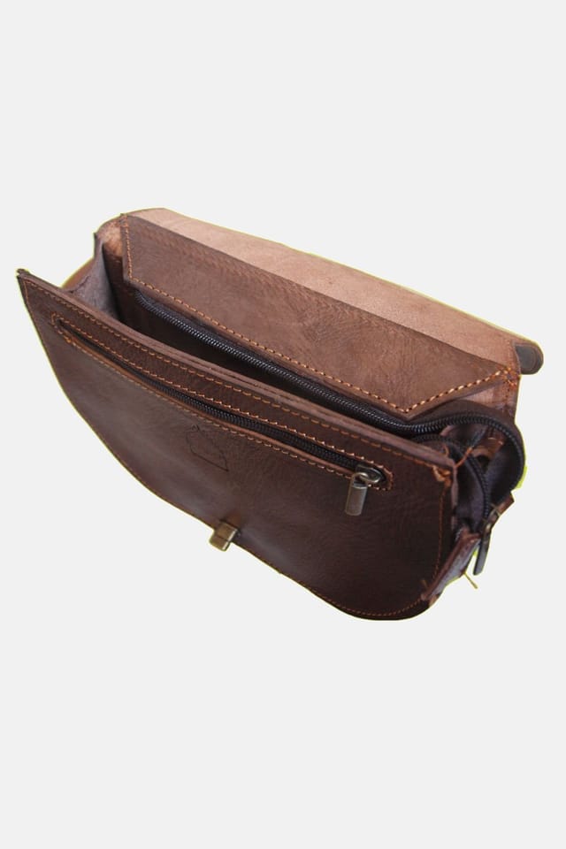 Berber Leather Berber Leather Women's 'The Temara' Embossed Leather Saddle Bag in Dark Brown - 2