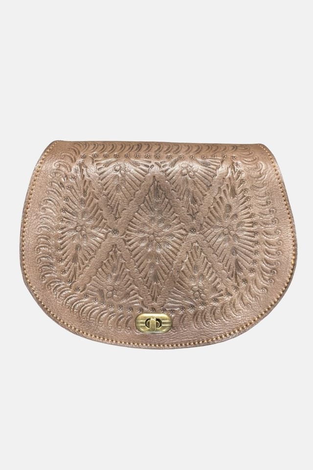 Berber Leather Berber Leather Women's 'The Temara' Embossed Leather Saddle Bag in Dark Brown - 3
