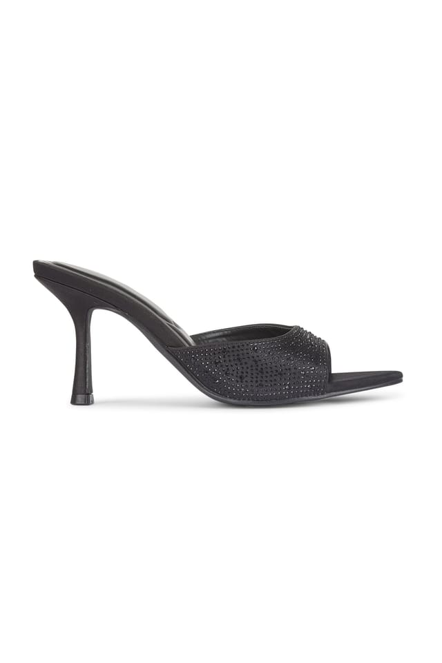 Truffle Collection Truffle Collection Women's Heeled Mules Slip On Satin Stiletto Heel Summer Shoes in Black - 3