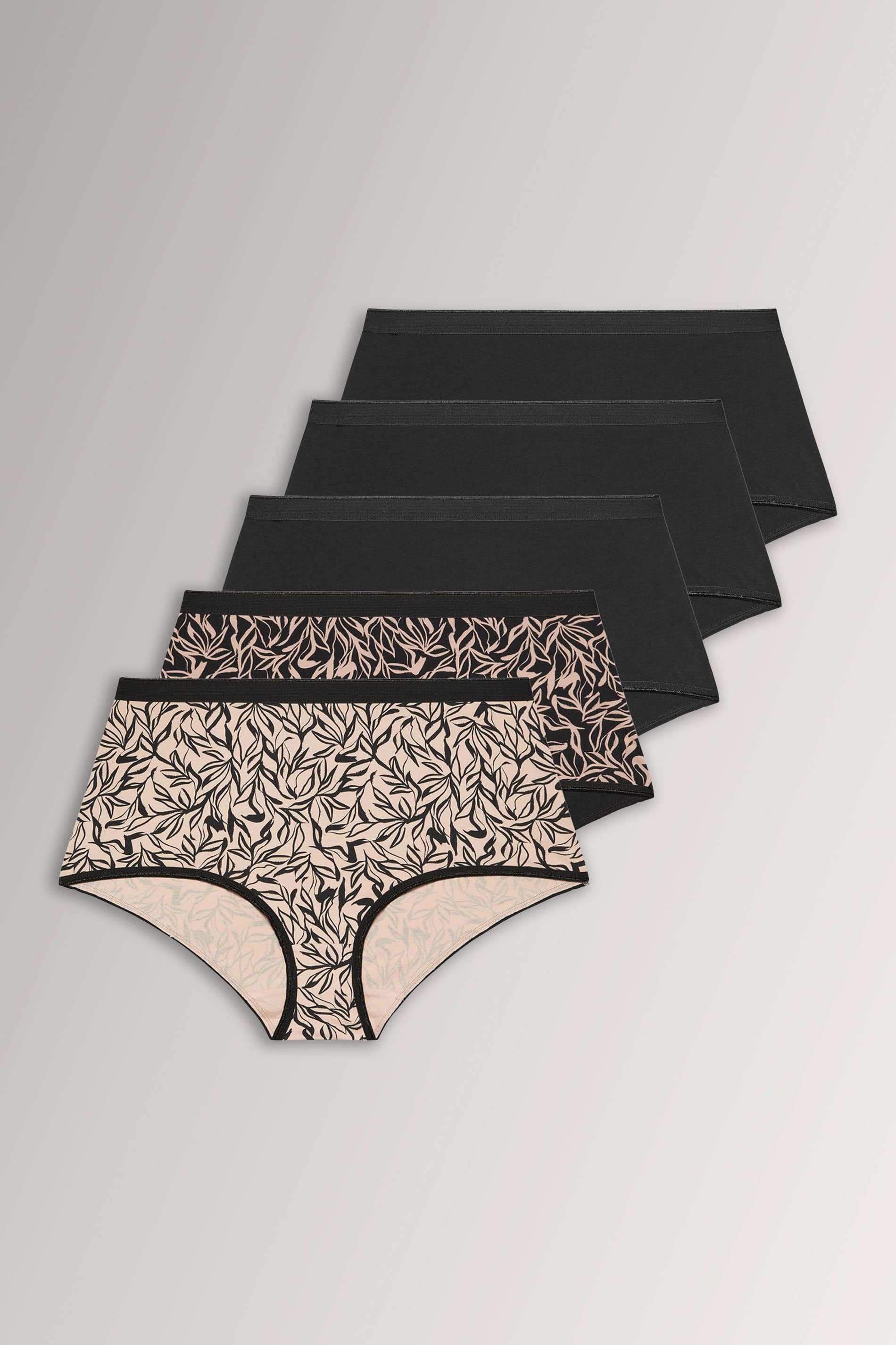 Yours 5 Pack Plus Size Black Leaf Print Full Briefs