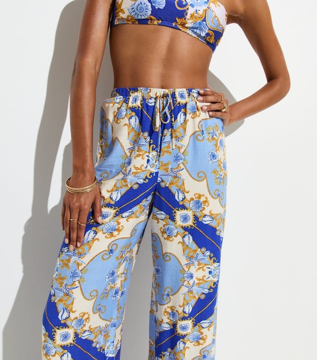 New Look Women's Blue Treasure Print Beach Wide Leg Trousers New Look - 2