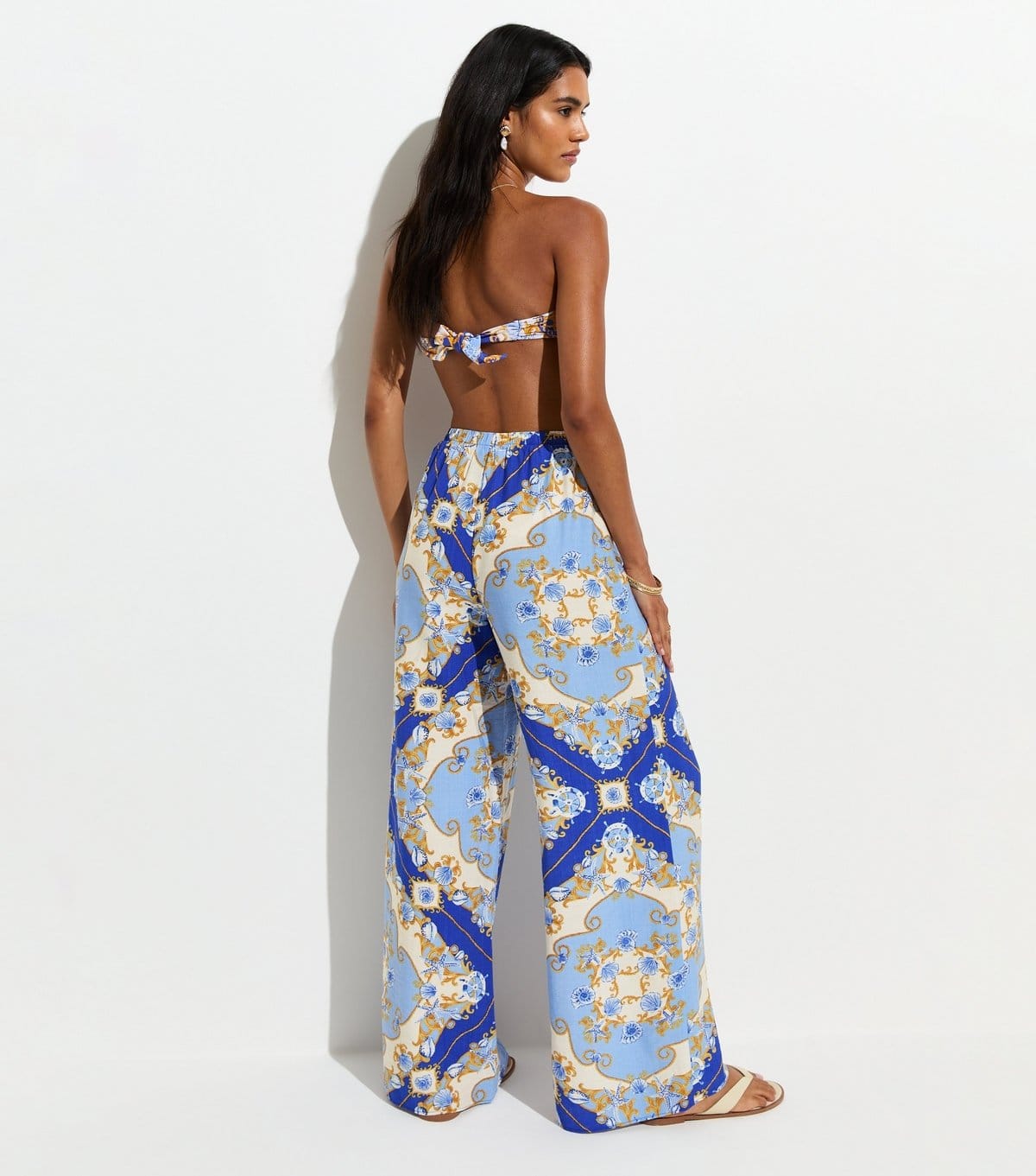 New Look Women's Blue Treasure Print Beach Wide Leg Trousers New Look - 4