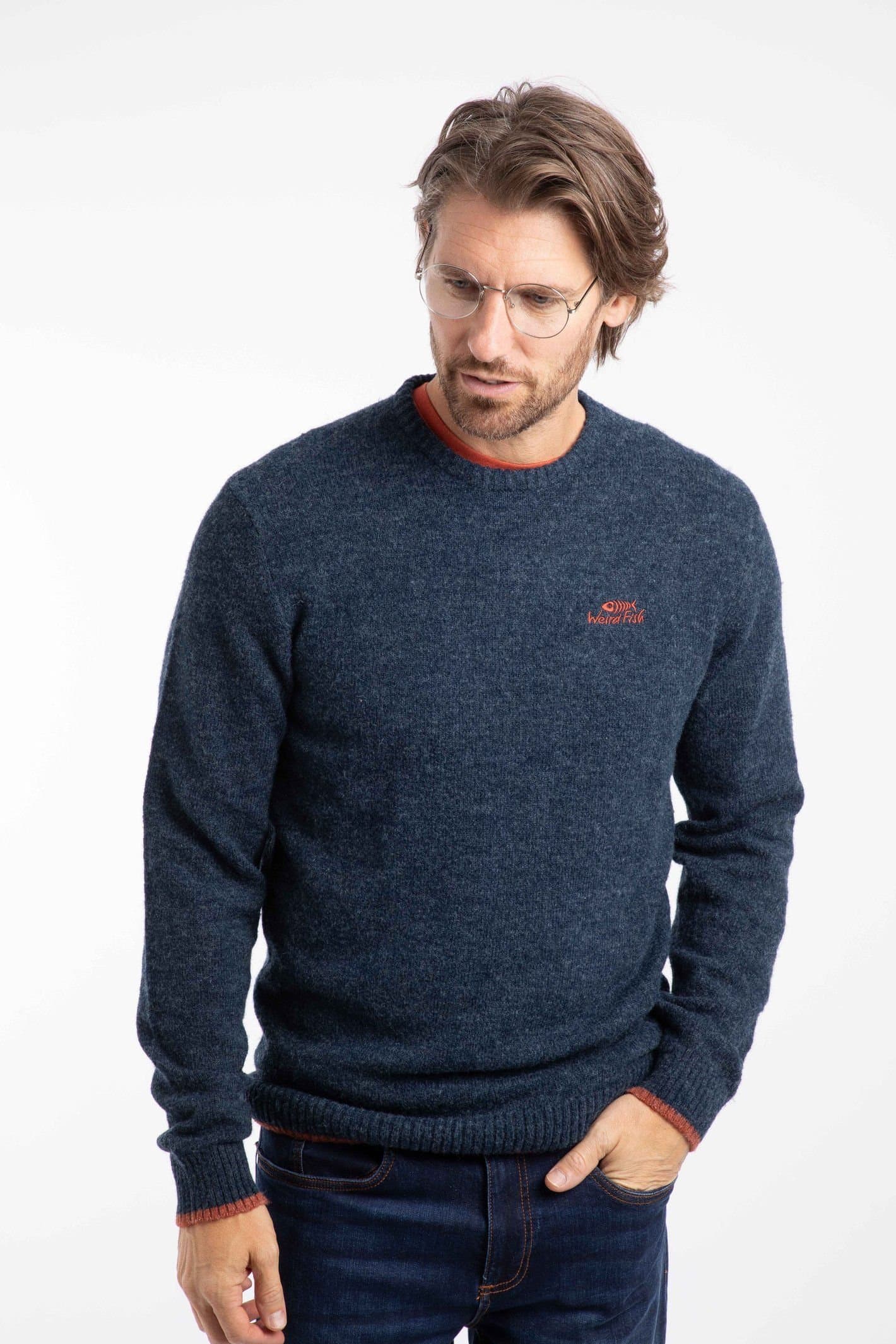 Weird Fish Weird Fish Men's Gorleston Crew Neck Jumper in Navy