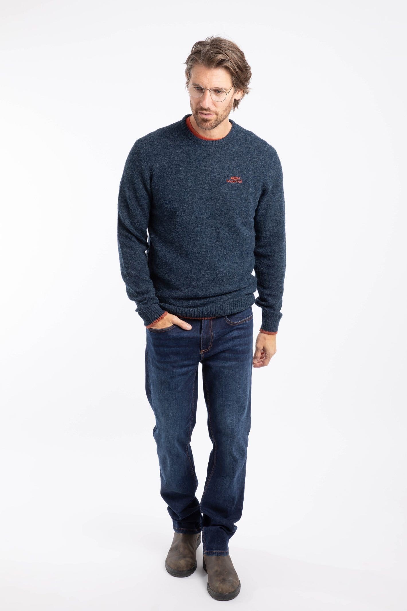 Weird Fish Weird Fish Men's Gorleston Crew Neck Jumper in Navy - 4