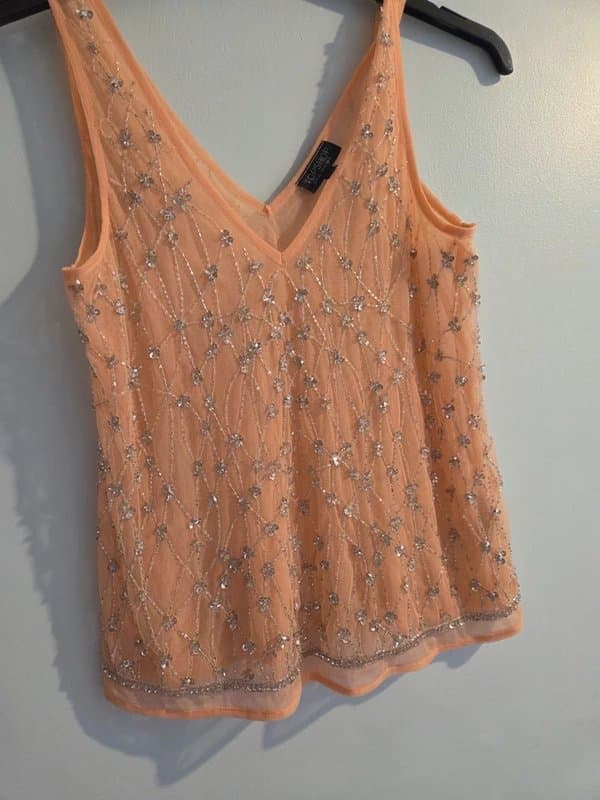 Topshop Topshop Beaded Sequin Cami Top | Peach | UK 8