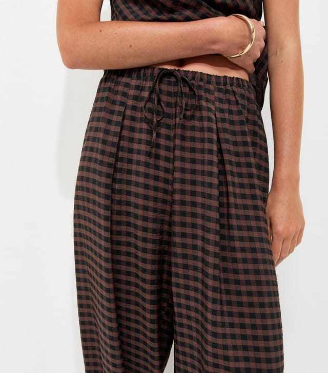 New Look Women's Brown Gingham Print Wide Leg Cuffed Trousers New Look - 2