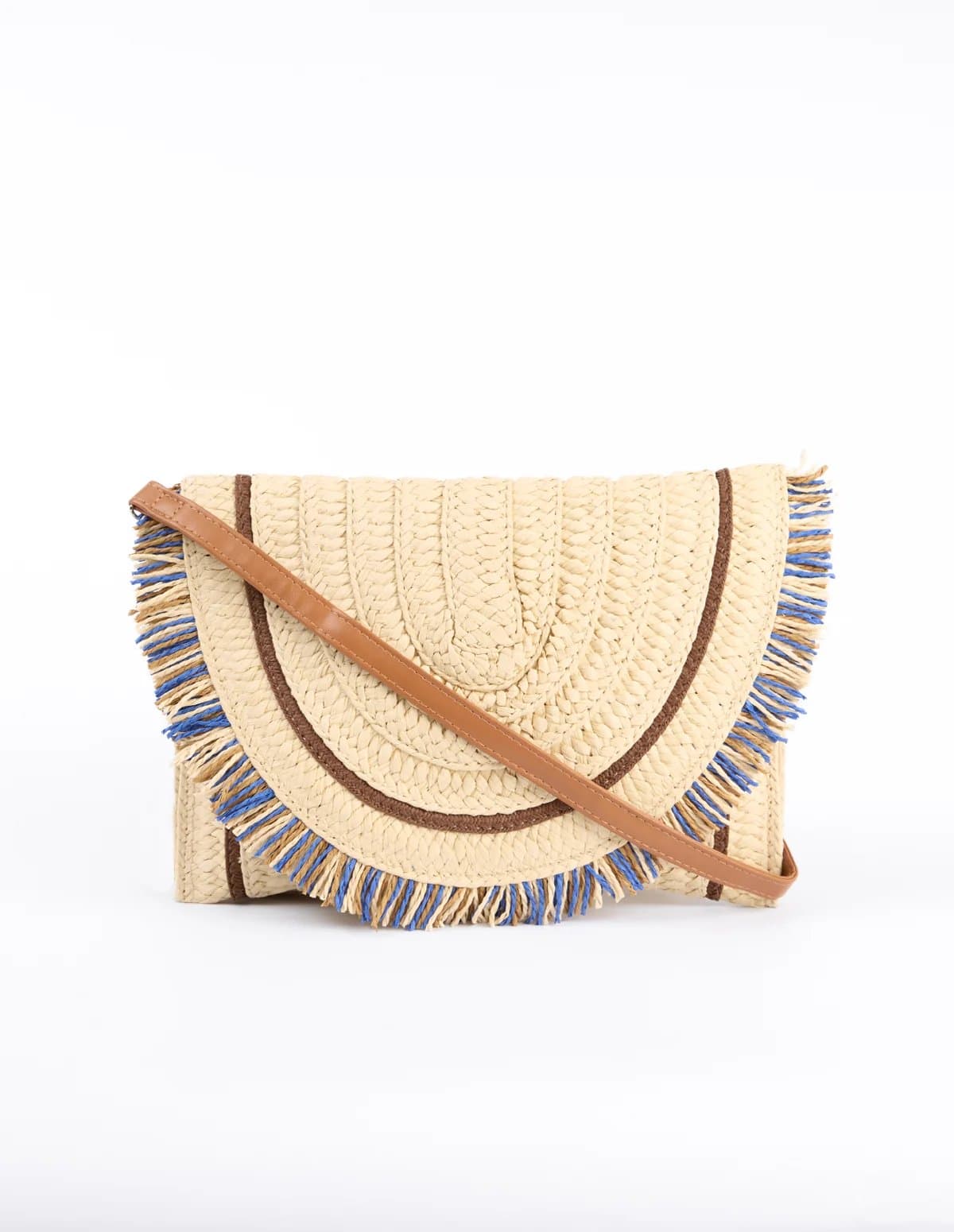 Blue Vanilla Woven Fringe Detail Clutch Bag With Attachable Strap