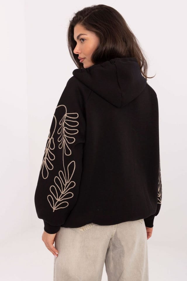 Love Lace Love Lace Women's Cotton Zip Up Hoodie with Embroidered Sleeves in Black - 3