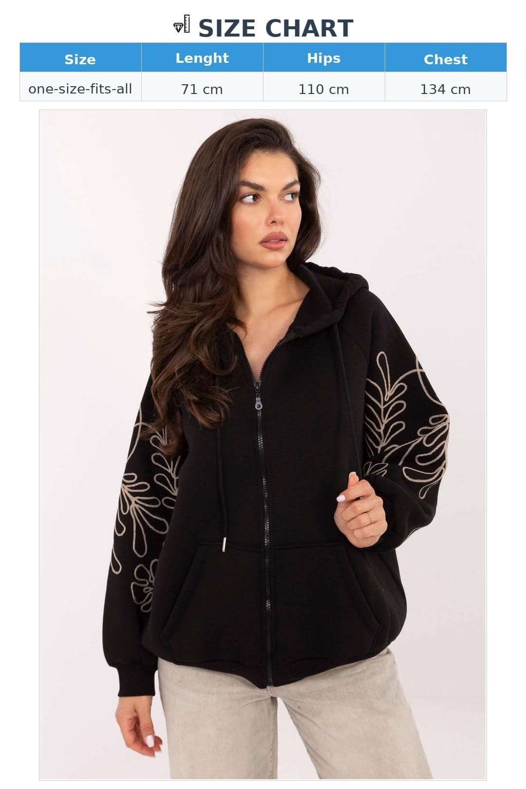 Love Lace Love Lace Women's Cotton Zip Up Hoodie with Embroidered Sleeves in Black - 4