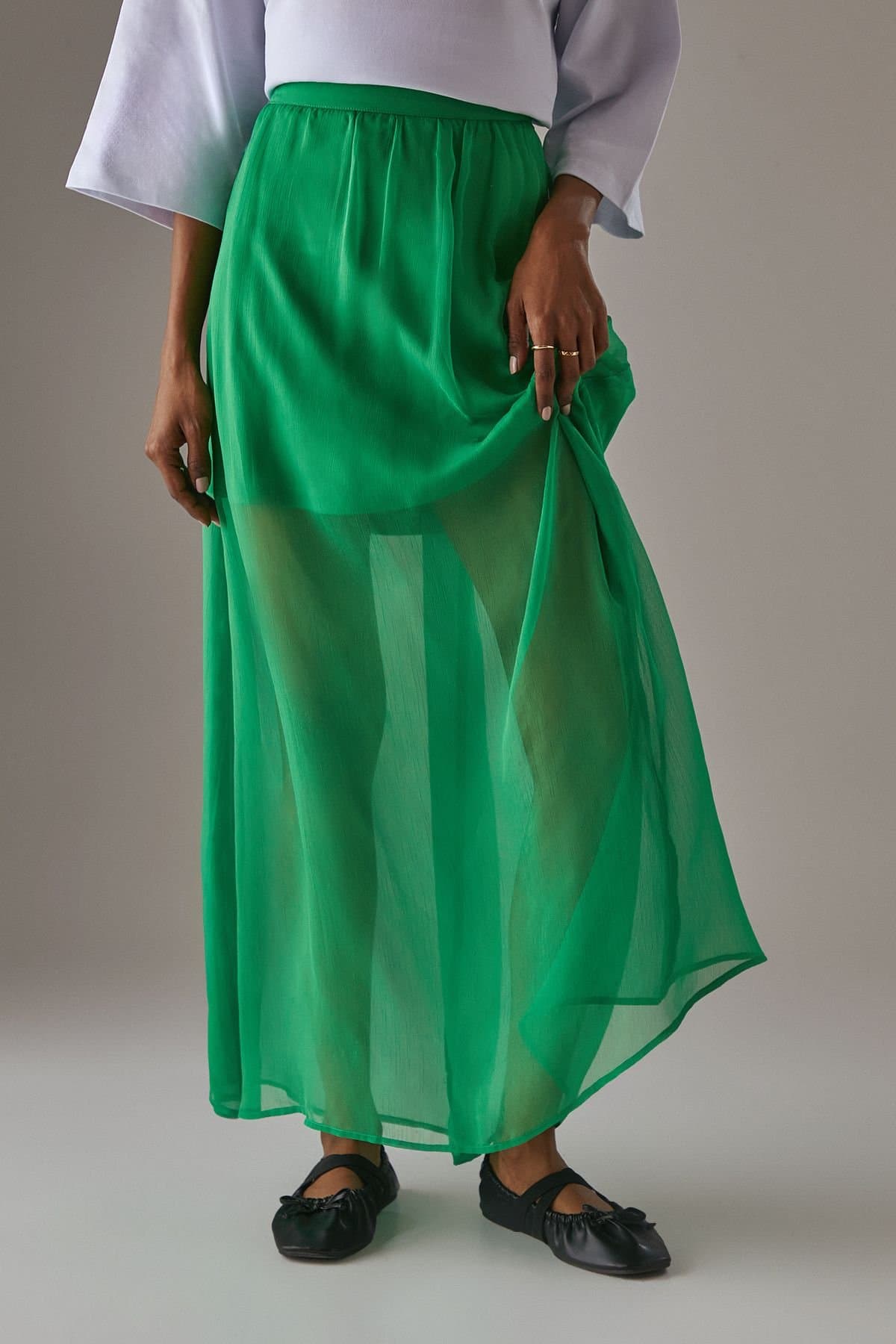 Warehouse Warehouse Women's Chiffon High Waisted Short Lining Maxi Skirt in Bright Green