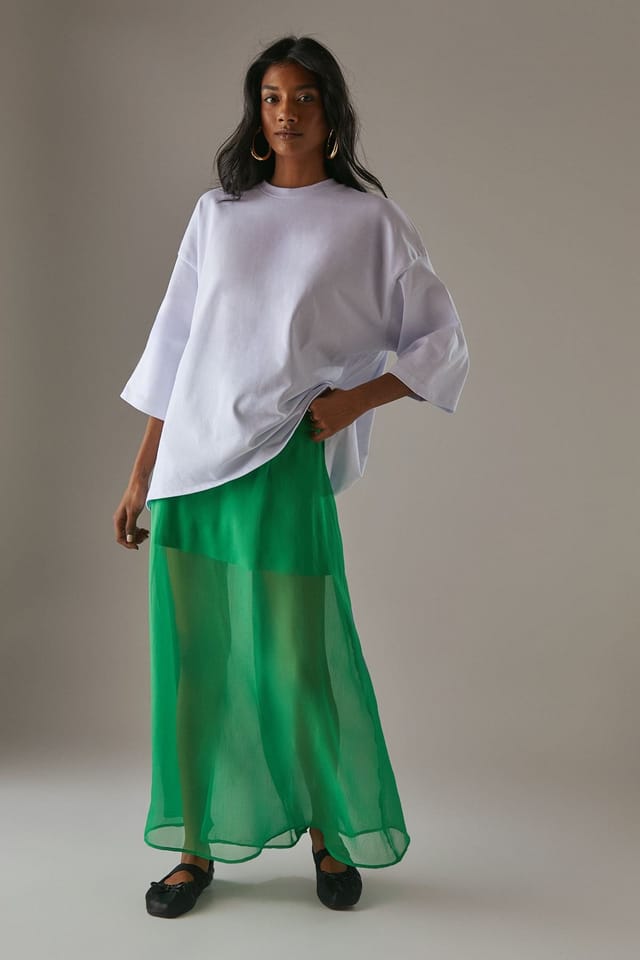 Warehouse Warehouse Women's Chiffon High Waisted Short Lining Maxi Skirt in Bright Green - 2