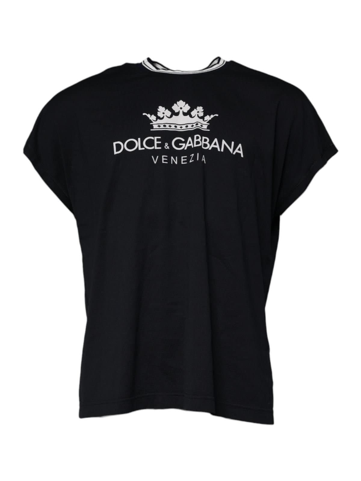 Dolce & Gabbana Dolce & Gabbana Men's Dark Blue Logo Crown Cotton Crew Neck T-shirt