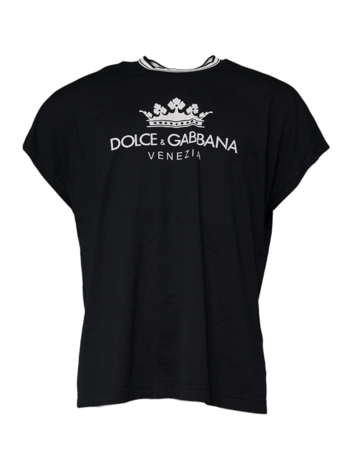 Dolce & Gabbana Dolce & Gabbana Men's Dark Blue Logo Crown Cotton Crew Neck T-shirt - 2