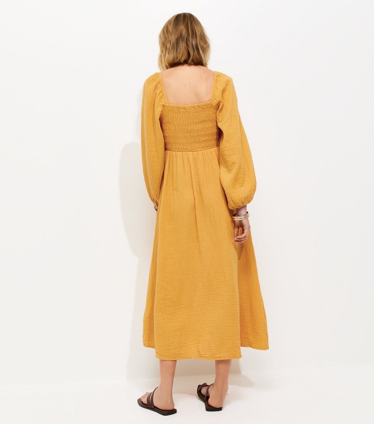 New Look Women's Dark Yellow Cotton Shirred Milkmaid Midi Dress New Look - 4
