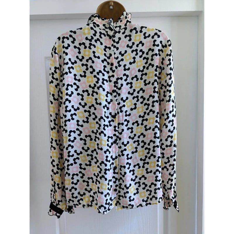 Orla Kiely Multicolour Confetti Flower Frill Blouse Velvet Trims