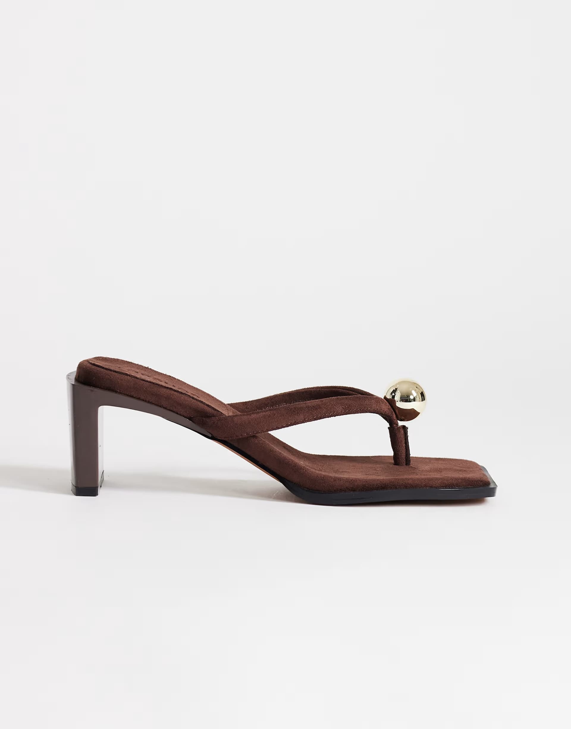 ASOS Topshop Nadeem mid heel toe thong sandal with hardware in chocolate