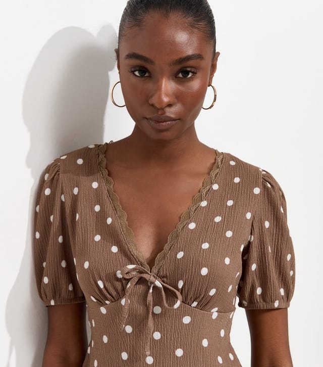 New Look Women's Brown Polka Dot Lace Trim Mini Dress New Look - 2