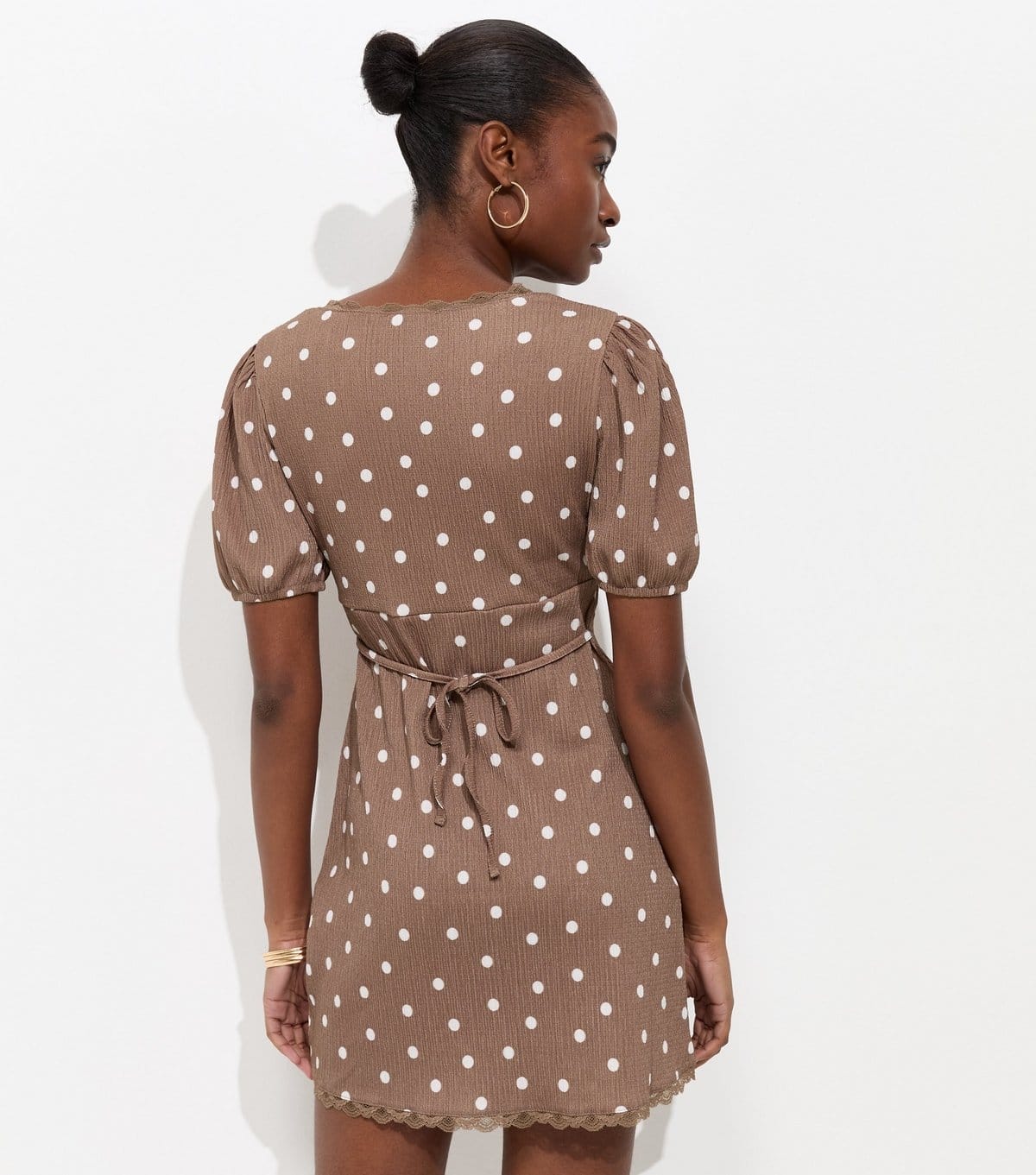 New Look Women's Brown Polka Dot Lace Trim Mini Dress New Look - 4
