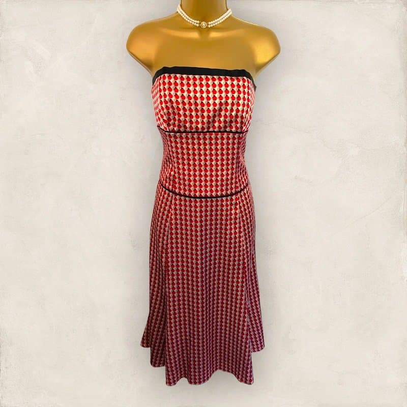 Monsoon Monsoon Womens Red Spotted Strapless Silk Occasion Party Dress UK 12