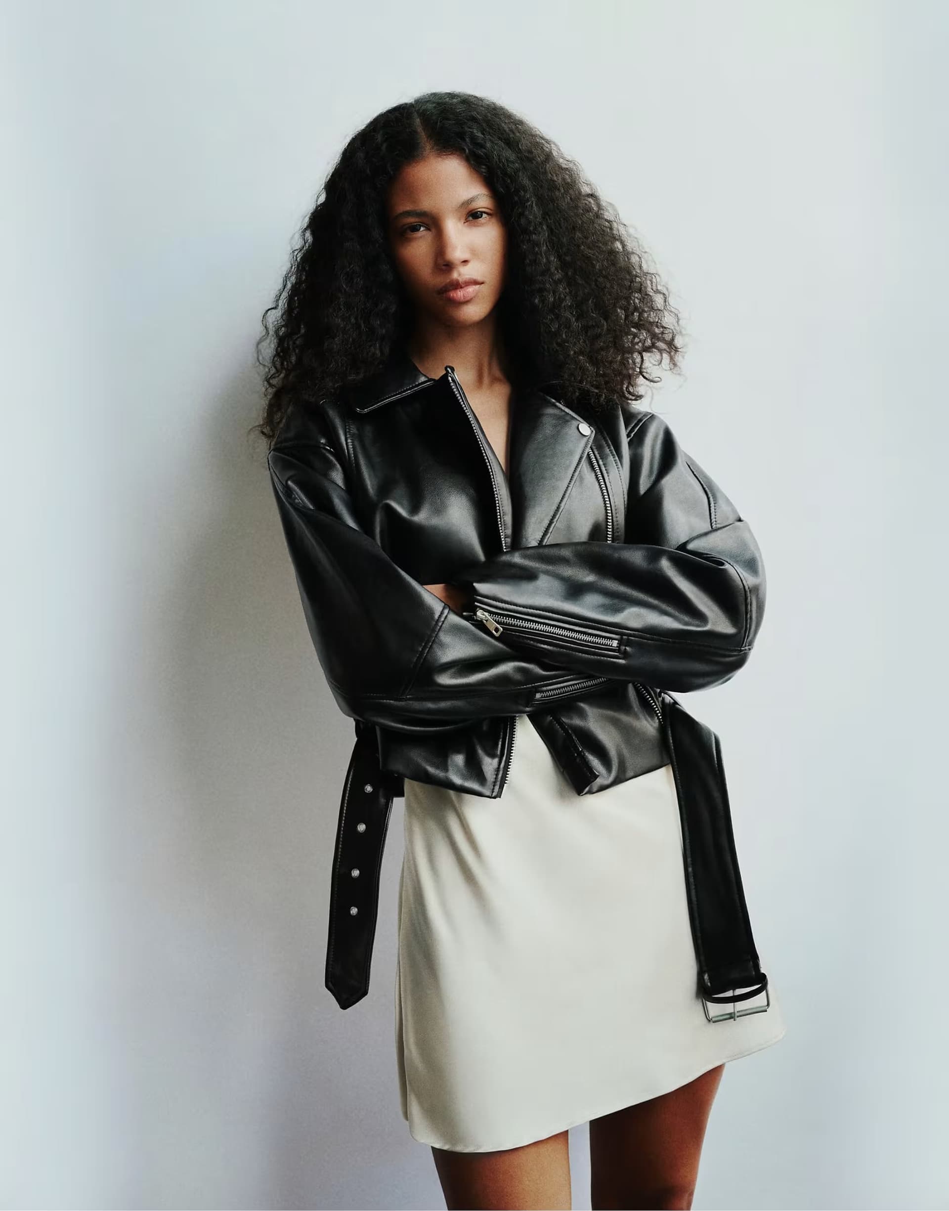 ASOS Pull&Bear Faux leather biker jacket in black