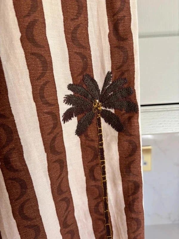 Never Fully Dressed NFD Chocolate Stripe Trousers with palm tree embroidery size 16
