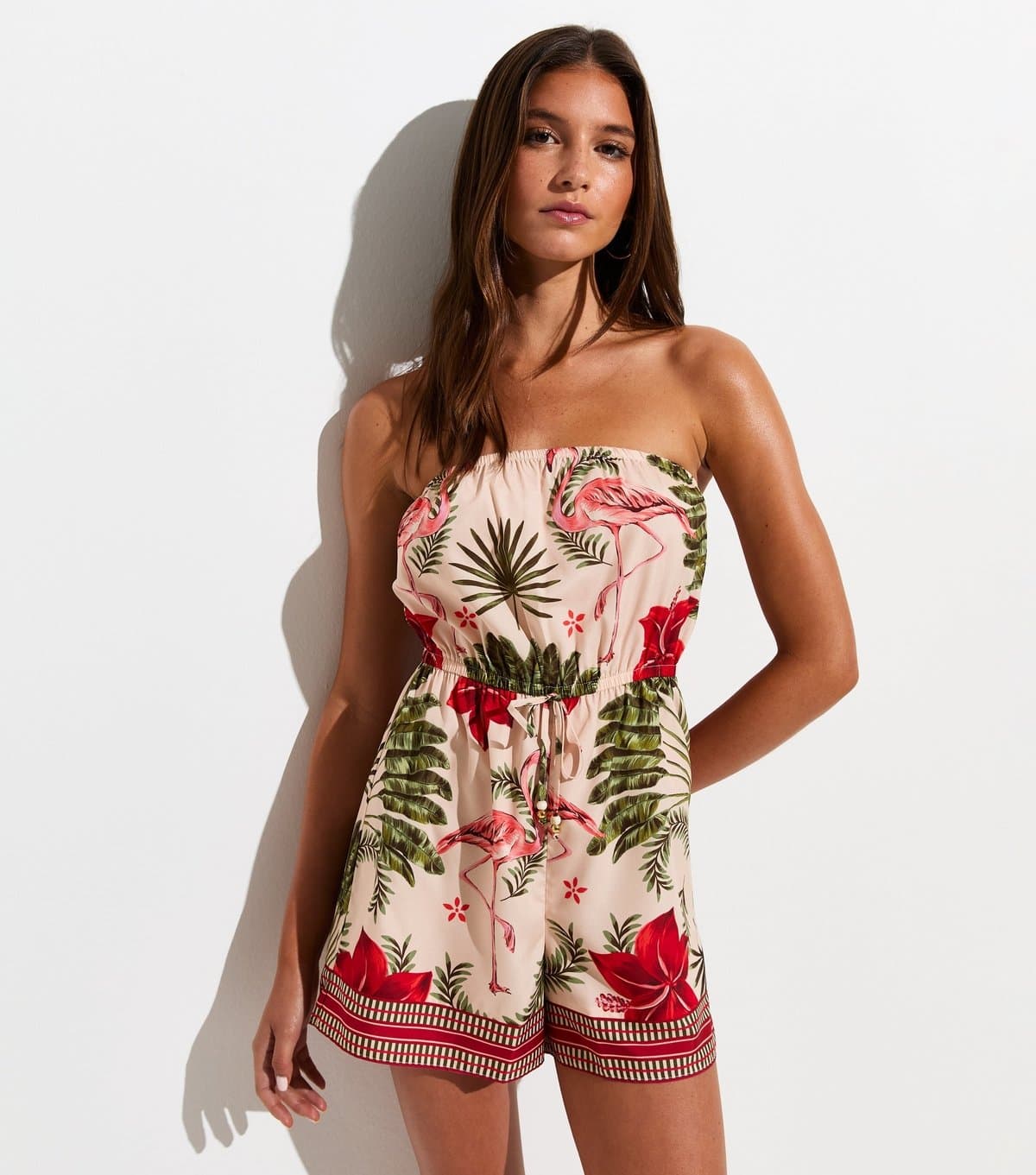 New Look Women's Pink Flamingo Print Crepe Playsuit New Look