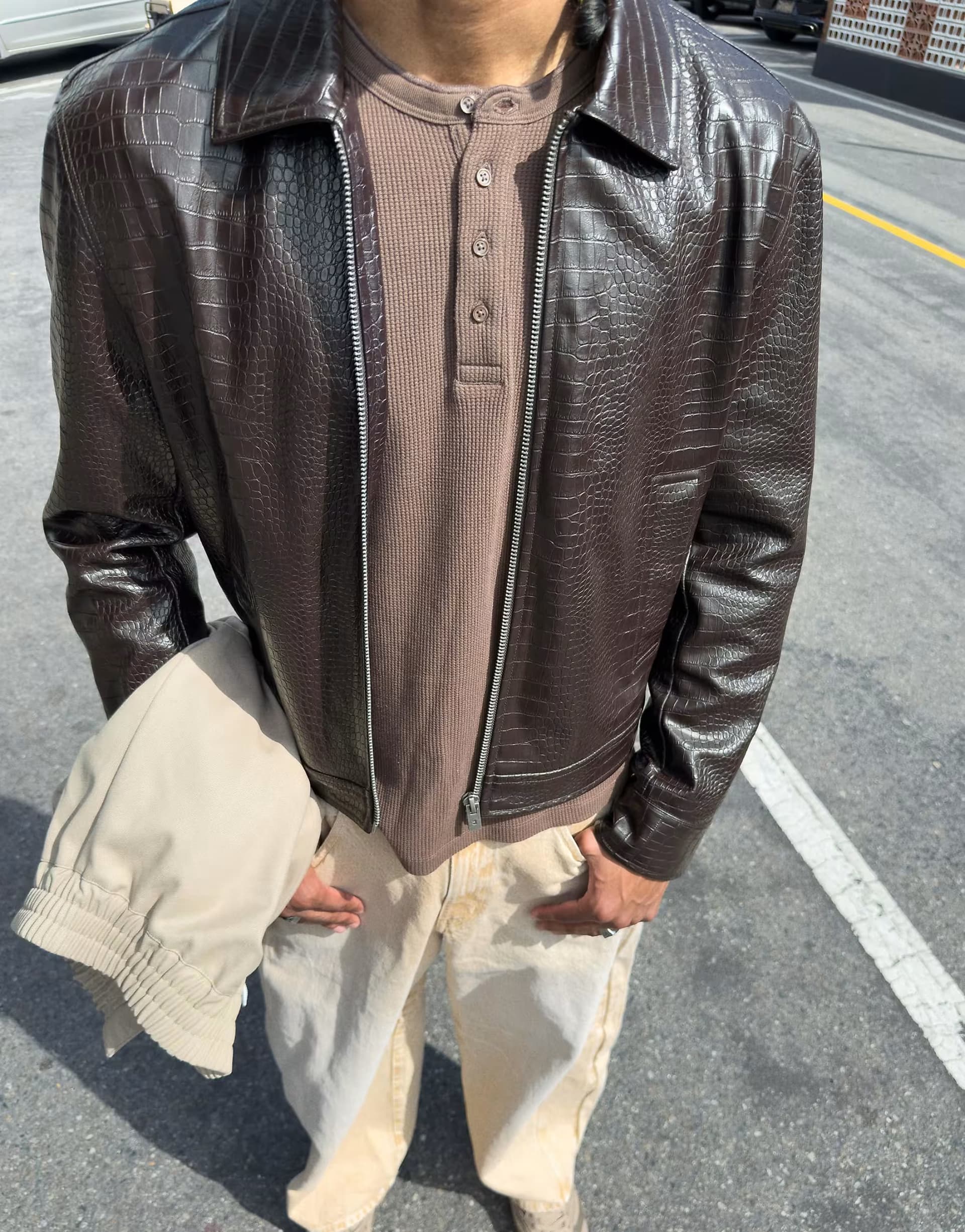 ASOS Bershka Faux leather jacket in brown