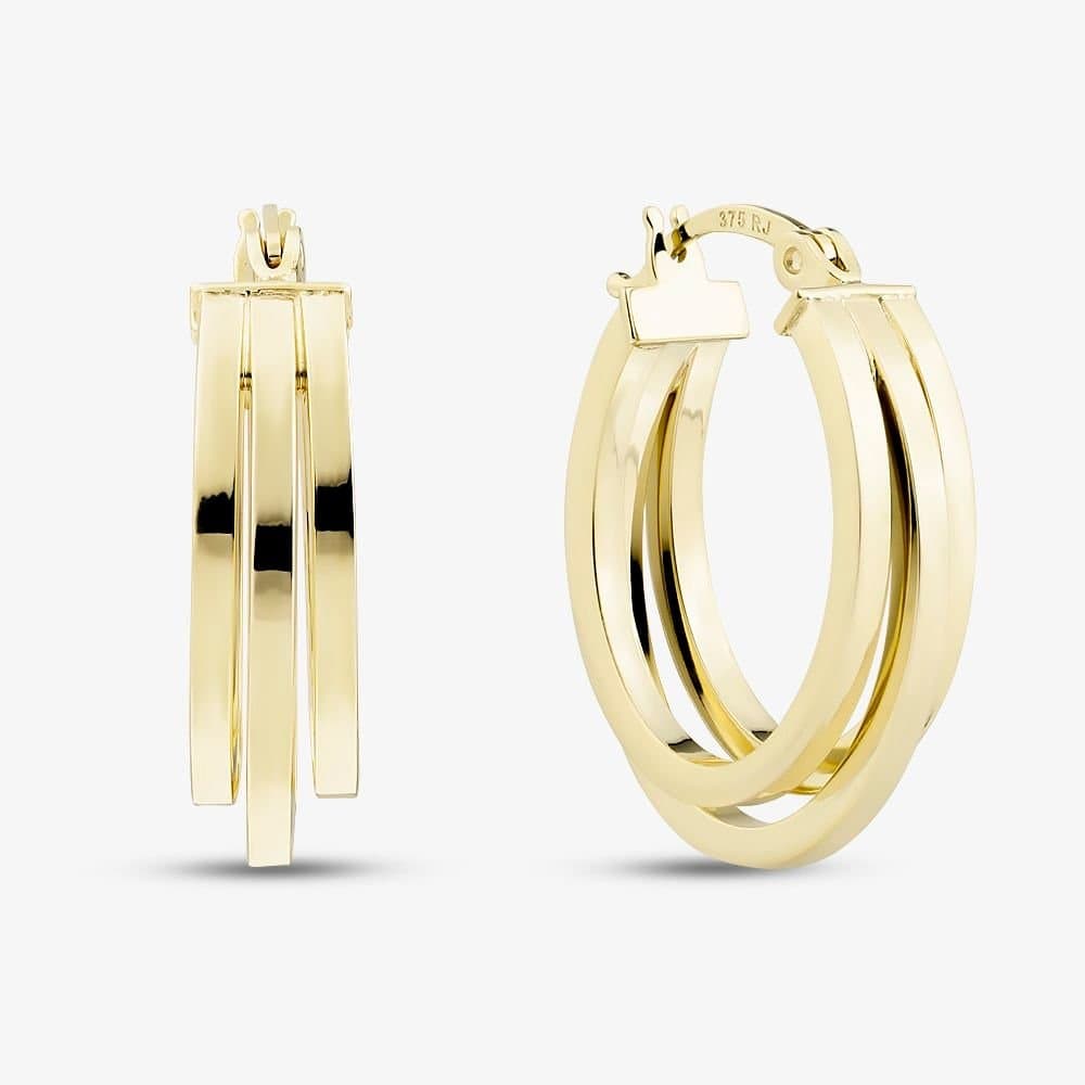 T.H.Baker T.H.Baker Women's 9ct Yellow Gold 15mm Triple Oval Hoop Earrings E-MSSD-30-9Y