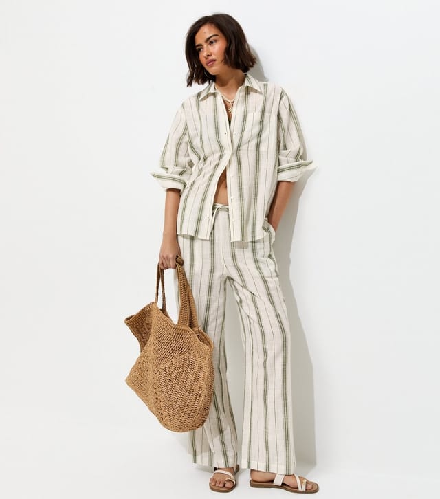 New Look Women's Green Cotton Striped Oversize Shirt New Look - 3
