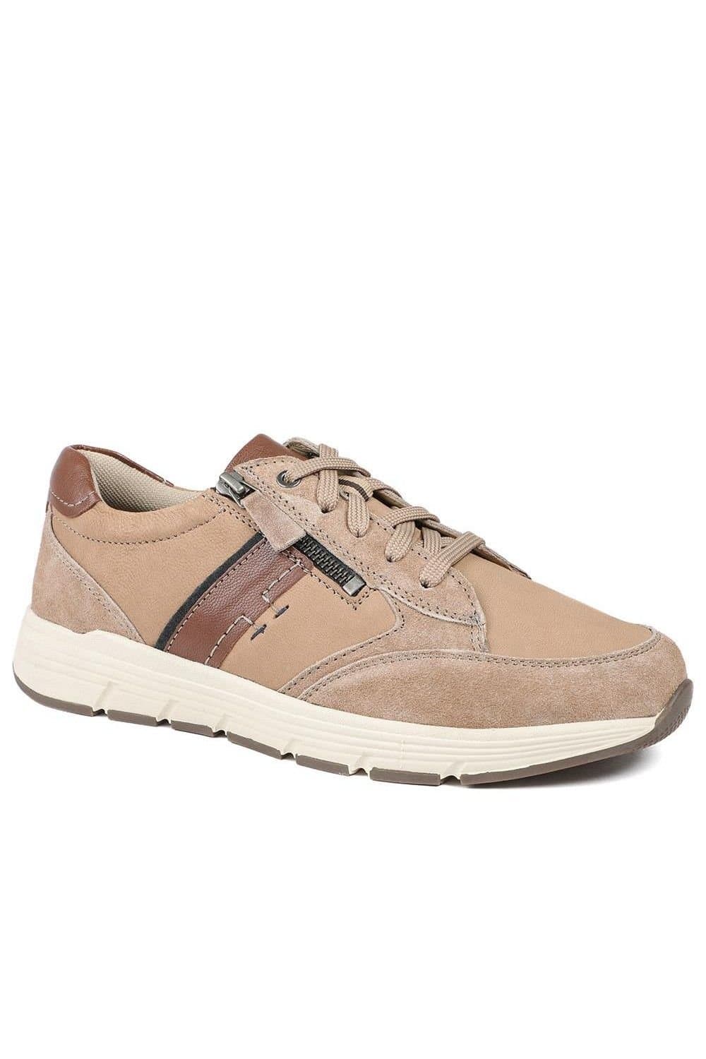 Pavers Pavers Men's Leather Wide-Fit Lace-Up Shoes in Beige