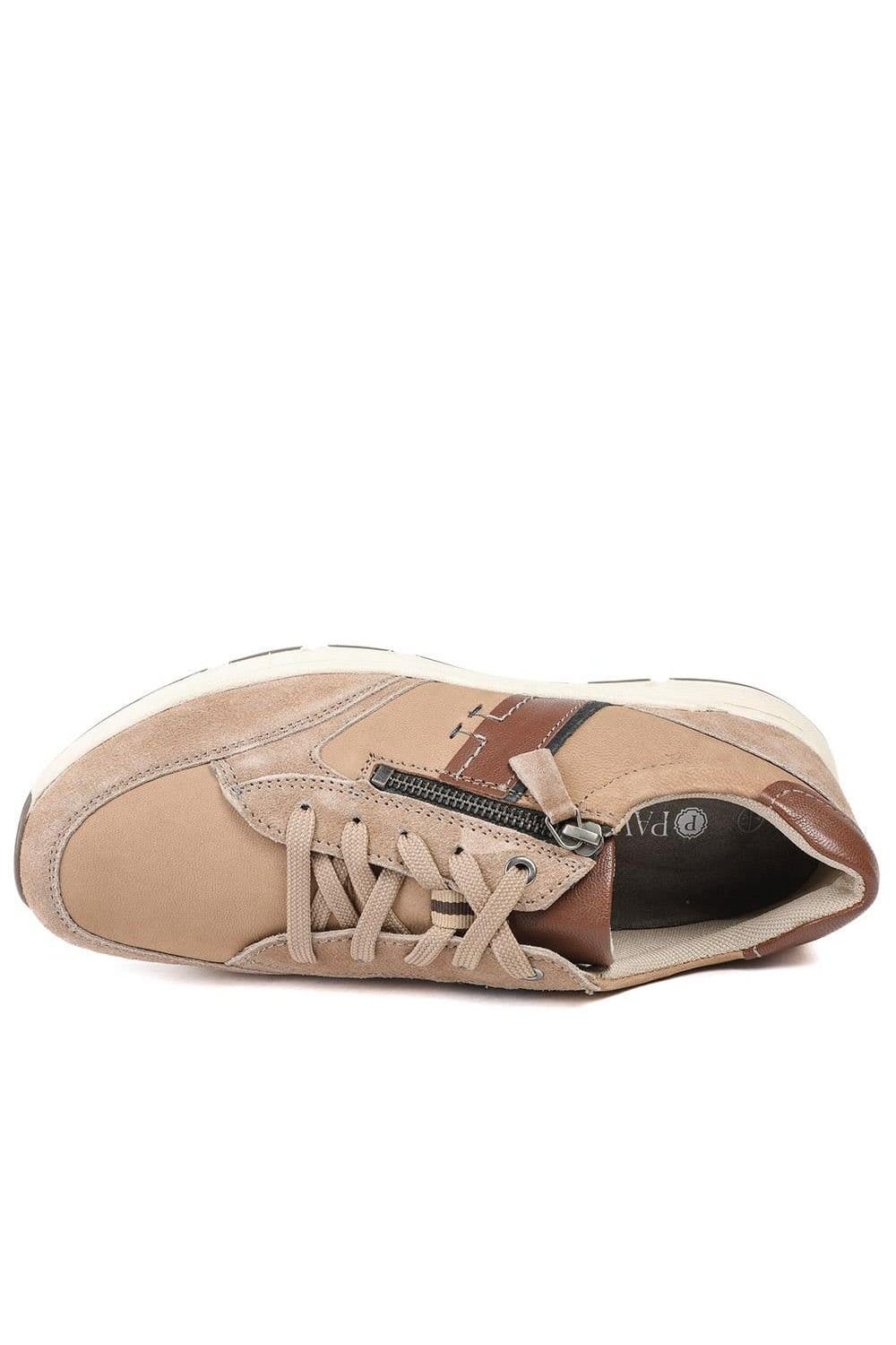 Pavers Pavers Men's Leather Wide-Fit Lace-Up Shoes in Beige - 4