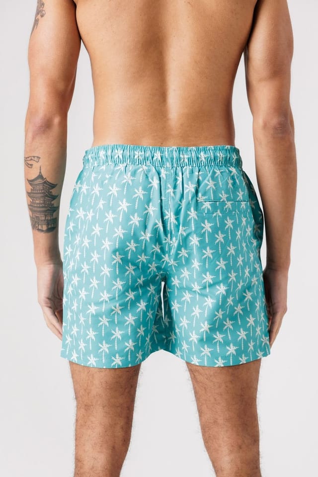 Tokyo Laundry Tokyo Laundry Men's 2-Pack Palm Tree & Logo Print Swim Shorts with Drawstring Waist in Teal - 2