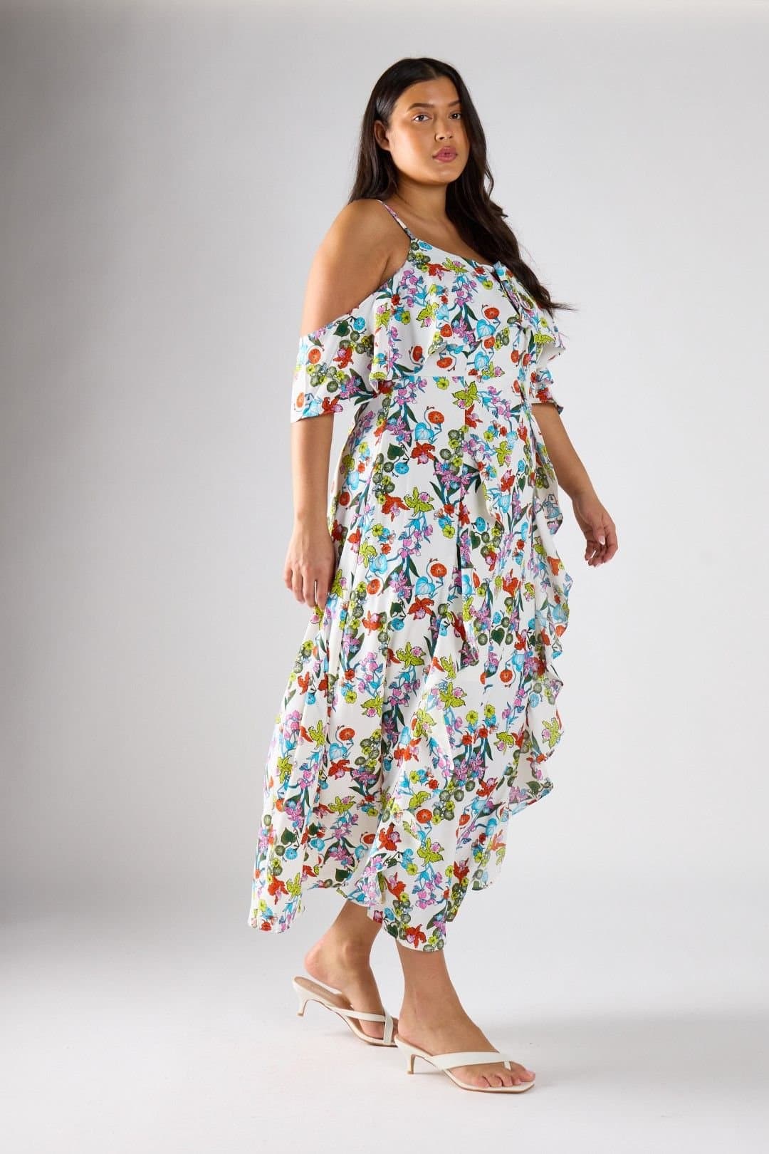 Shnoo Shnoo Women's Floral Print Cold-Shoulder Tiered Maxi Dress