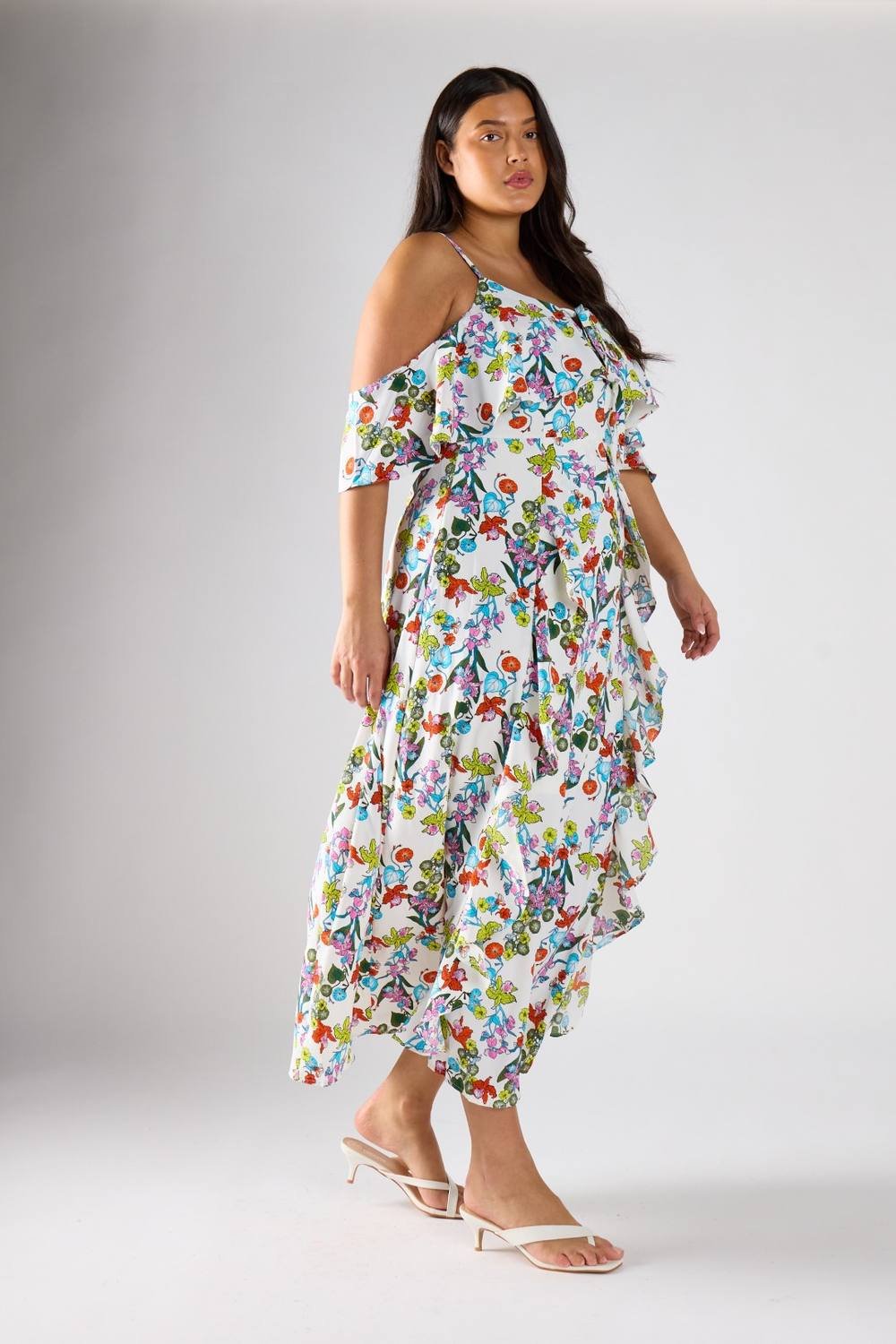 Shnoo Shnoo Women's Floral Print Cold-Shoulder Tiered Maxi Dress - 4