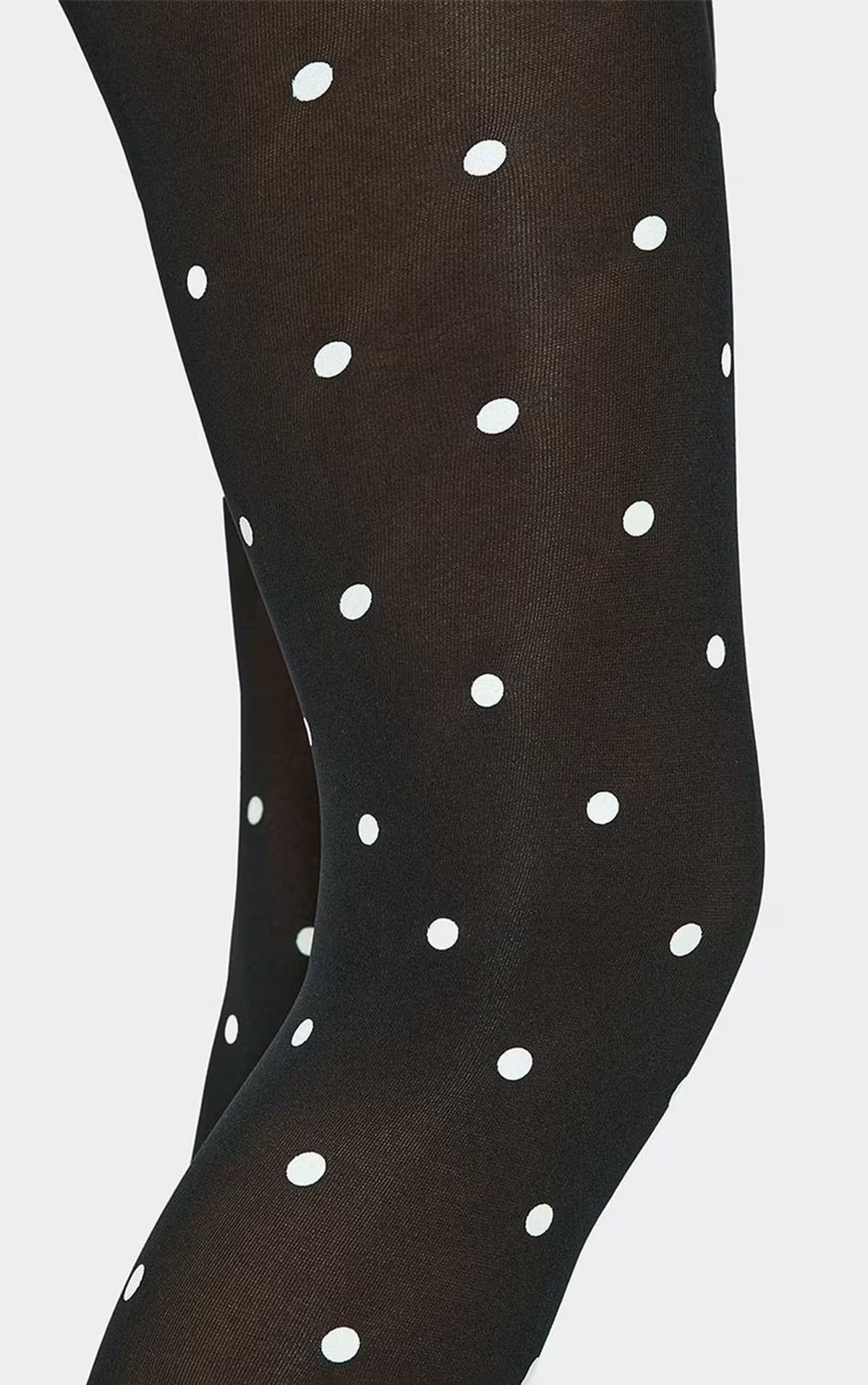 EGO Polka Dot Print Tights In Black, Women's Size UK 0