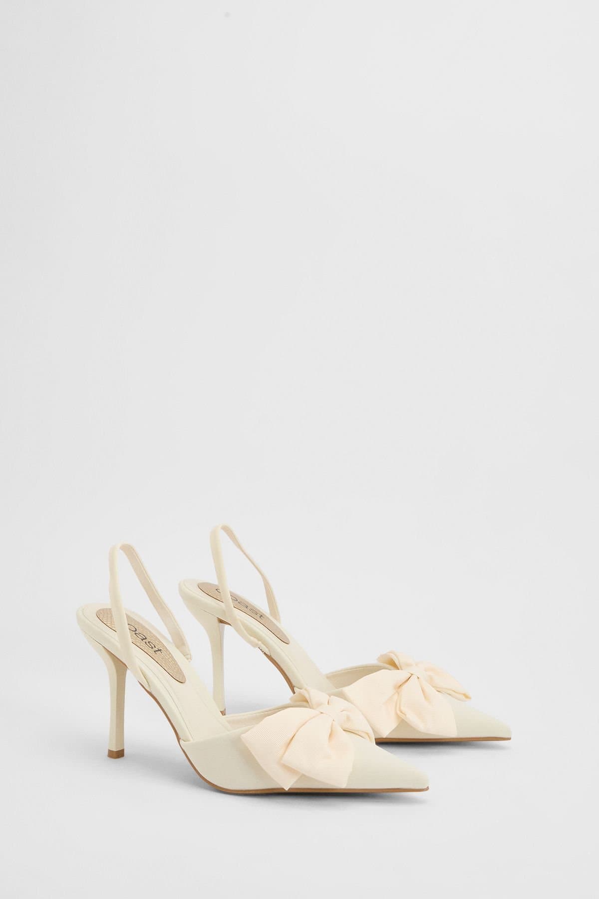 Coast Coast Women's Marianna Bow Detail High Heel Slingback Court Shoes in Off-White