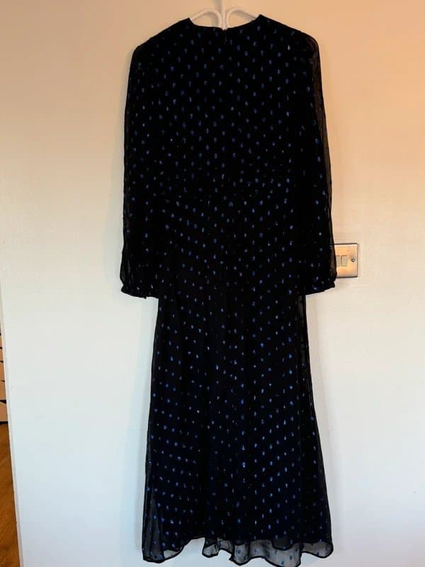 Whistles New (No Tags) - Whistles Navy Metallic Dobby Midi Dress - RP£189 -Sz8