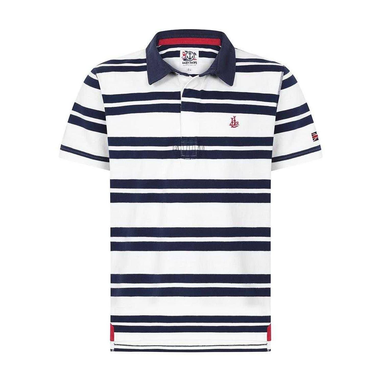 Lazy Jacks Lazy Jacks Men's Narrow Stripe Short-Sleeved Rugby Polo Shirt in White