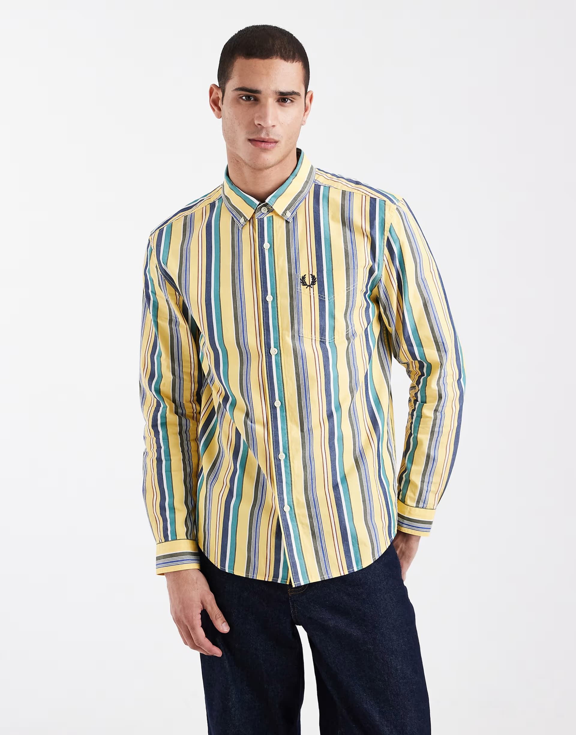 ASOS Fred Perry relaxed fit stripe logo shirt in multi