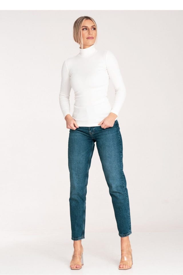 Love Lace Love Lace Women's Classic Cotton Turtleneck Long Sleeve Ribbed Style 203355 in White - 2