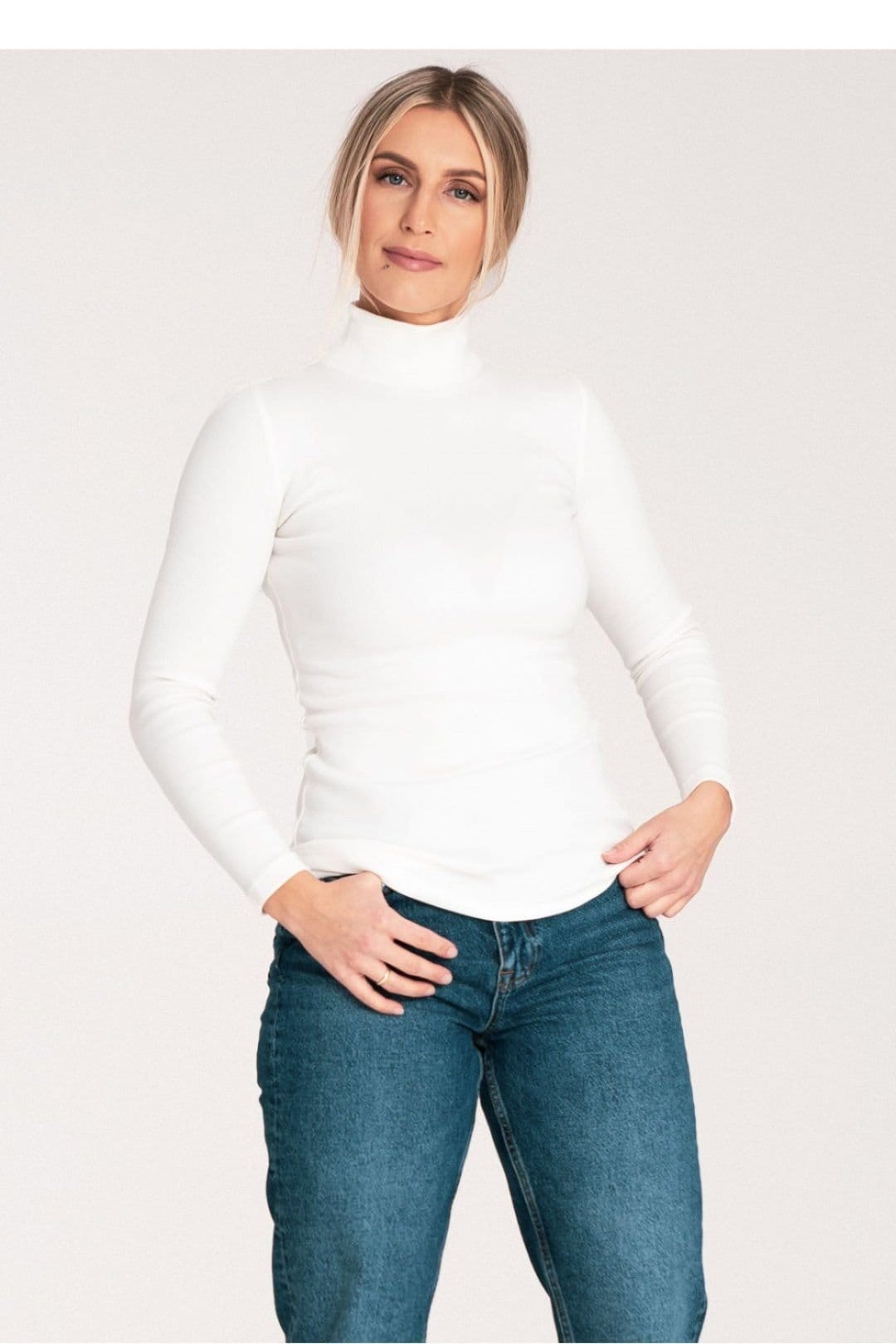 Love Lace Love Lace Women's Classic Cotton Turtleneck Long Sleeve Ribbed Style 203355 in White - 4