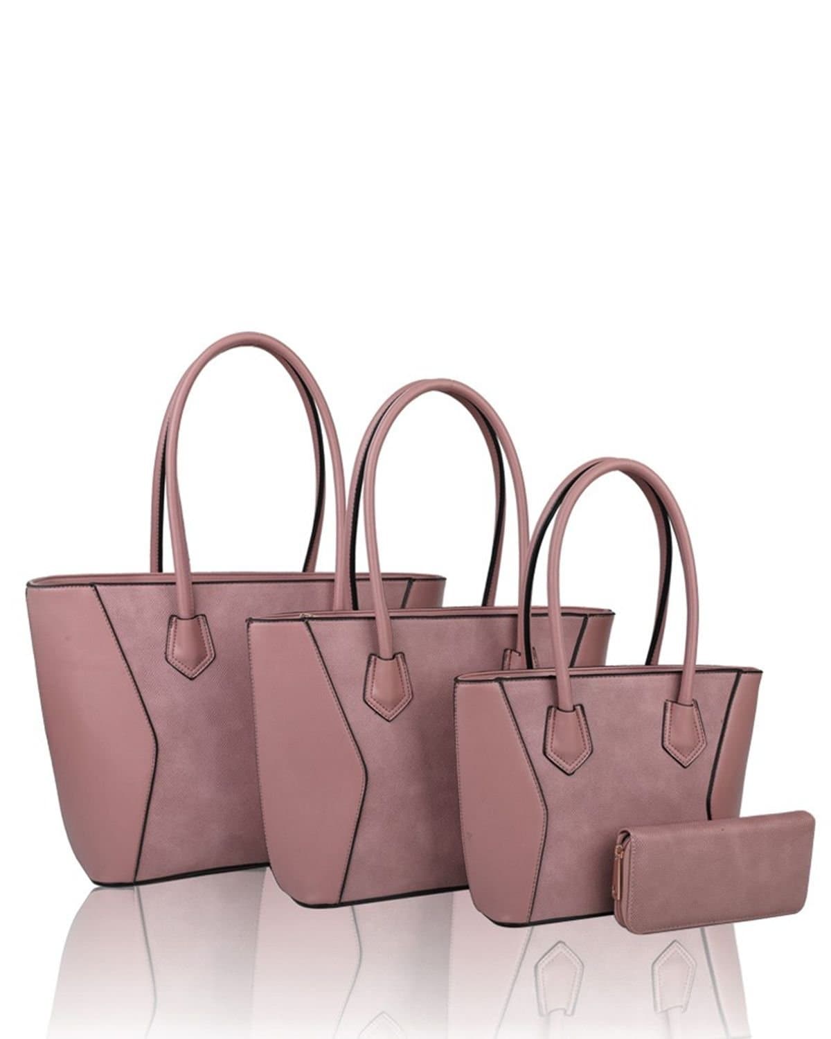 Fontanella Fashion Fontanella Fashion Women's Squisita Elegant 4in1 PU Leather Handbag x Tote bag with Purse in Pink
