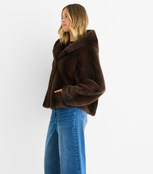 Gini London Women's Mid Brown Faux Fur Hooded Jacket Gini London New Look - 3