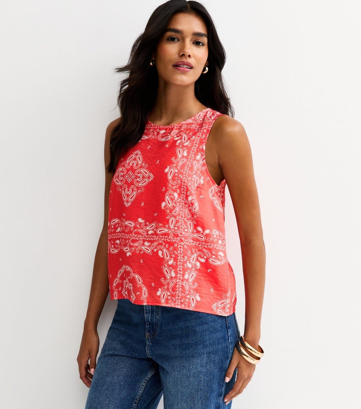 New Look Women's Red Paisley Bandana Sleeveless Top New Look
