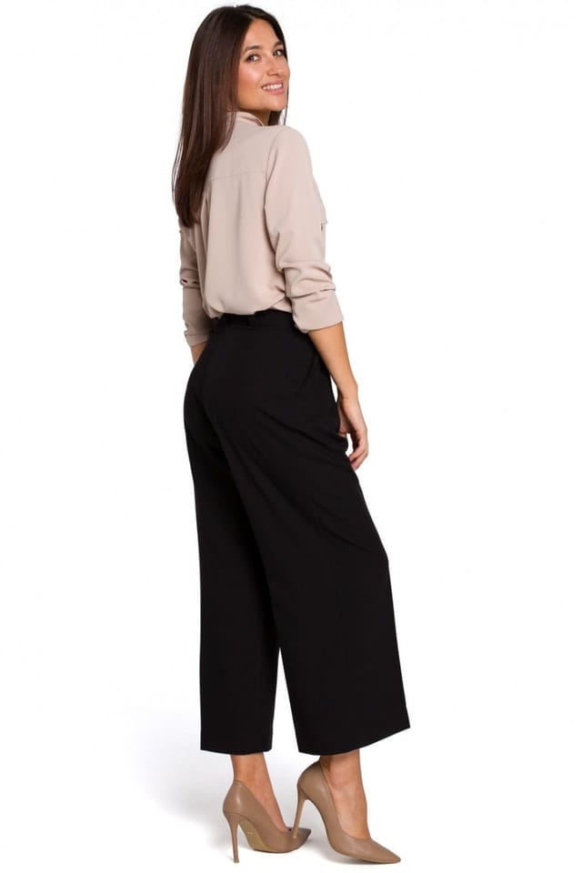 Love Lace Love Lace Women's Loose Solid Culottes with Zip & Button in Black - 2