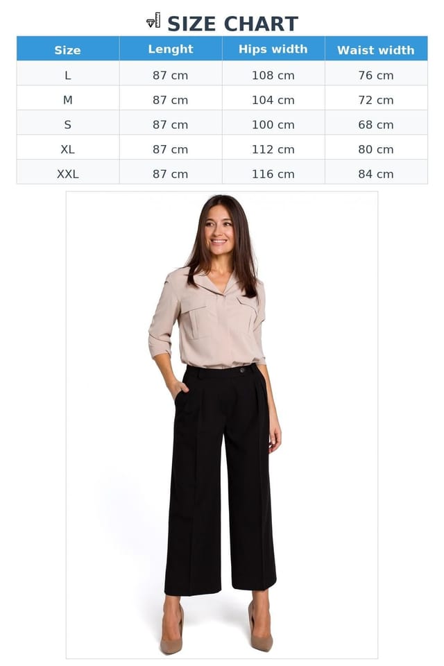 Love Lace Love Lace Women's Loose Solid Culottes with Zip & Button in Black - 3