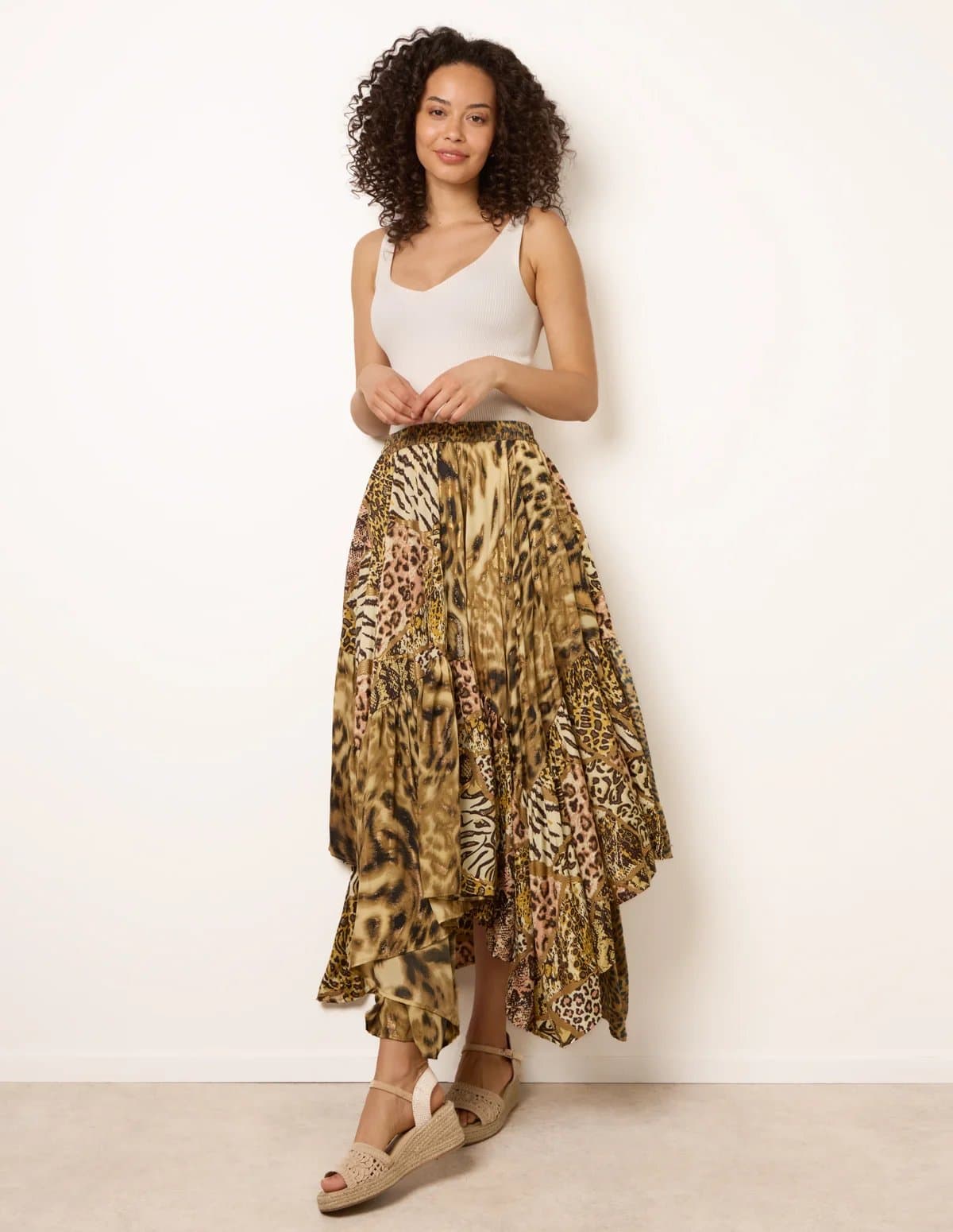 Blue Vanilla Animal Asymmetric Midi Skirt
