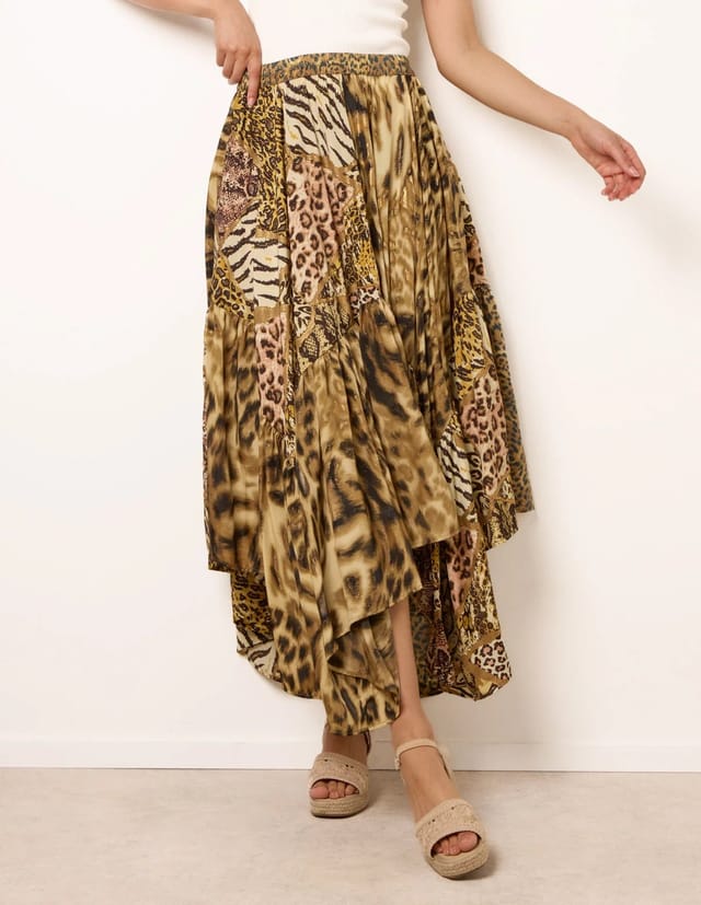 Blue Vanilla Animal Asymmetric Midi Skirt - 2