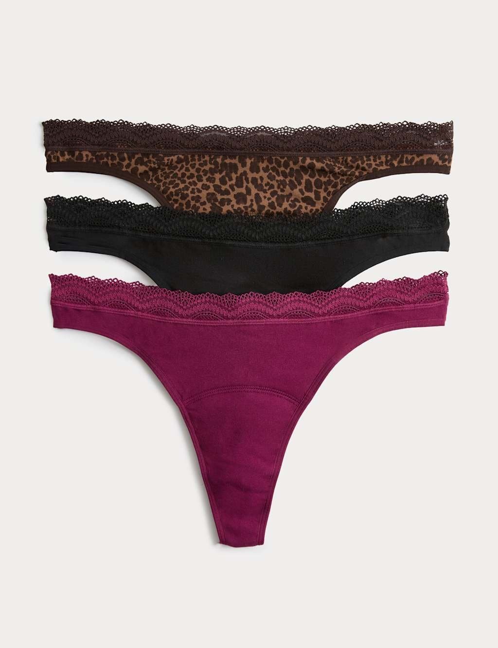 Marks & Spencer M&S 3 Pack LightAbsorbency Period Thongs Brown Mix
