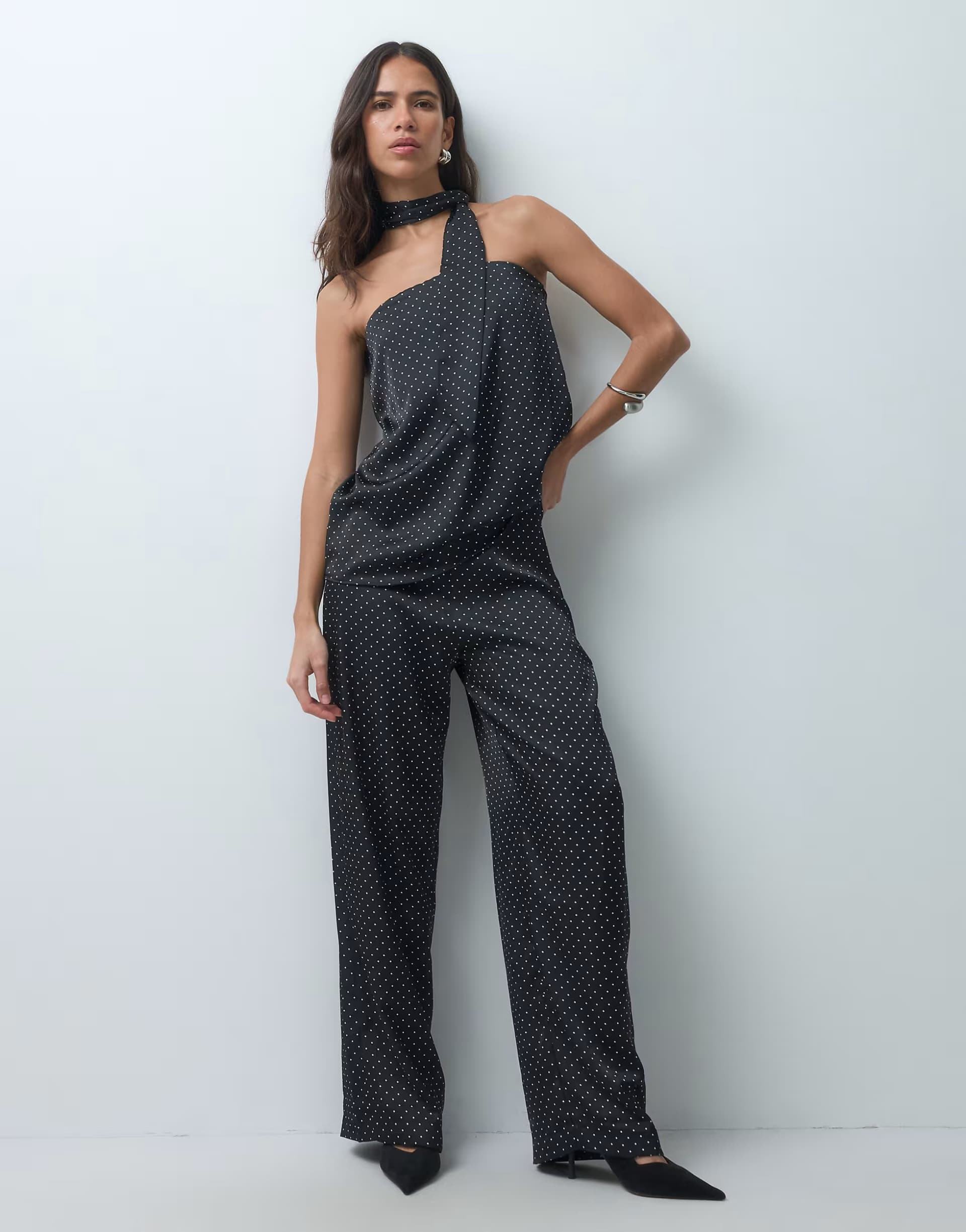 ASOS Vero Moda high waist wide leg trouser co-ord in black with white spots